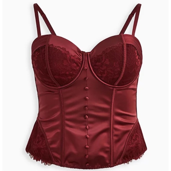 NWT TORRID Lace-Up Corset Bustier - Satin And Lace Burgundy - Picture 8 of 16
